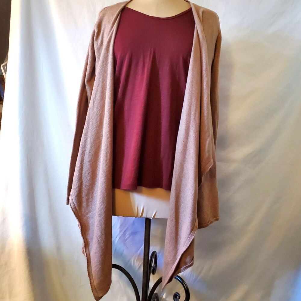 Old Navy Burgundy Top and Tan Open Cardigan, SP / Sm